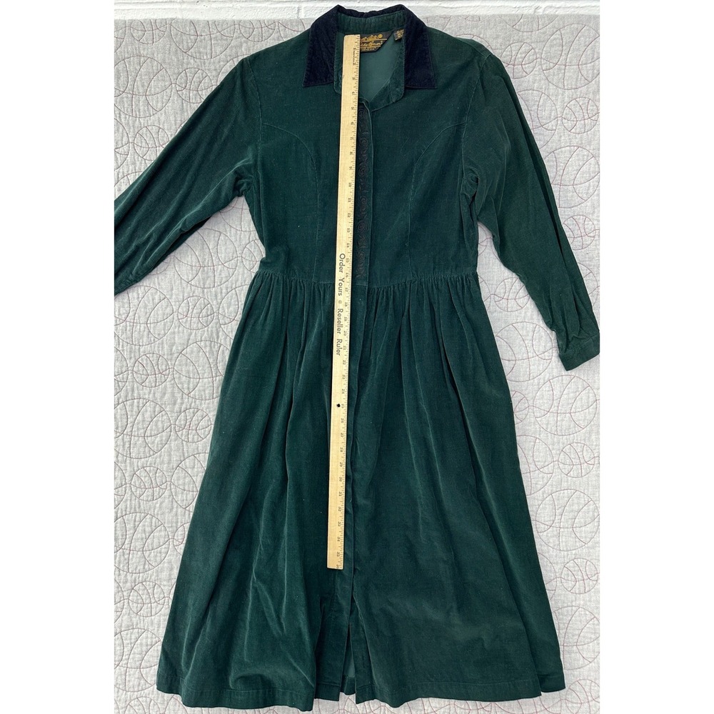 VTG Eddie Bauer Corduroy Dress Green Embroidered Button Front / Women's XS P - Picture 10 of 10